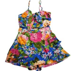 BOG Collective Floral Crop Top & Skort 2-Piece Set Blue Pink Size Small